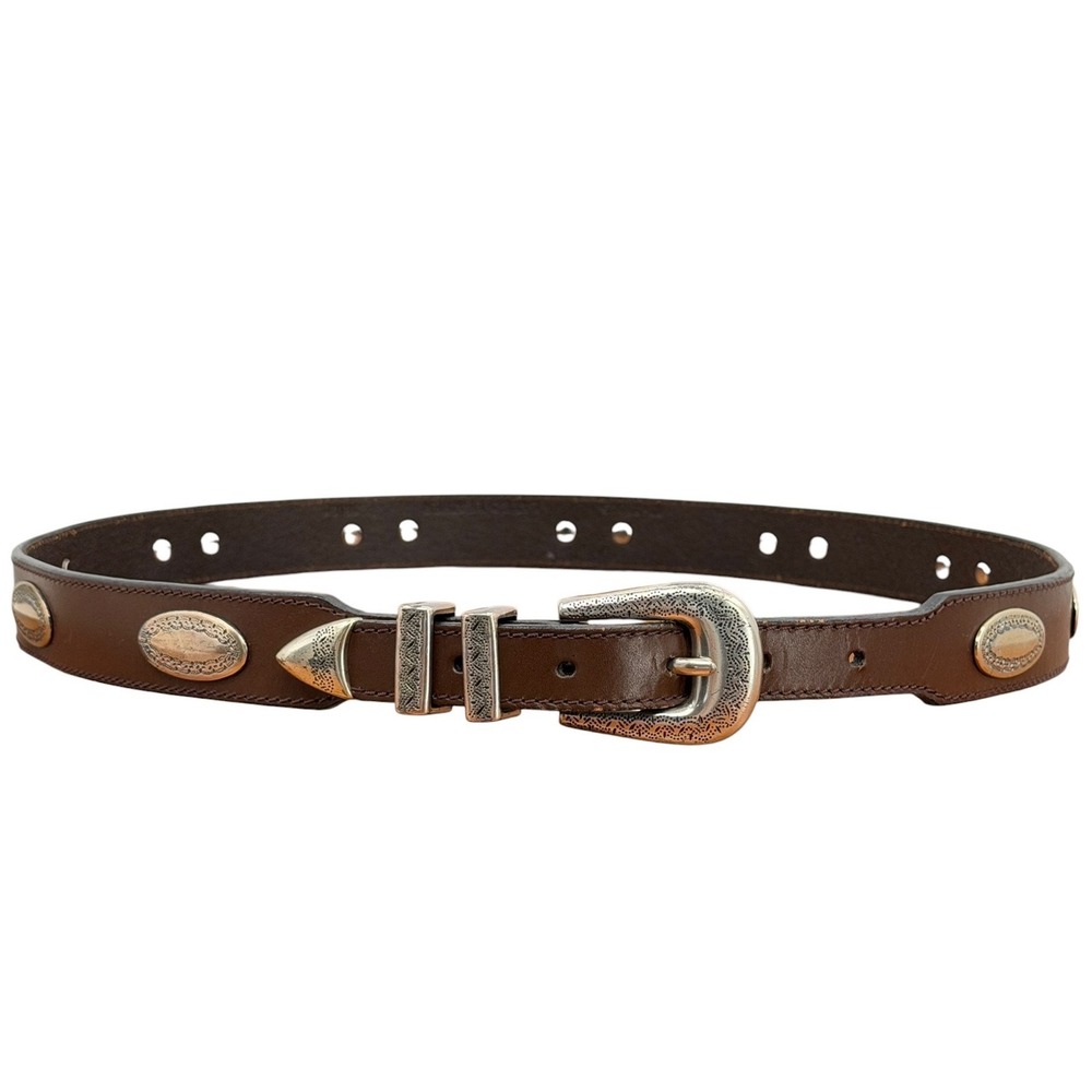 Latigo Concho Leather Western Belt Womens SZ 38 Brown Silver Scrollwork Cowgirl